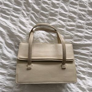 Vintage Italian Leather Mini Satchel | Cream Structured Top Handle Bag